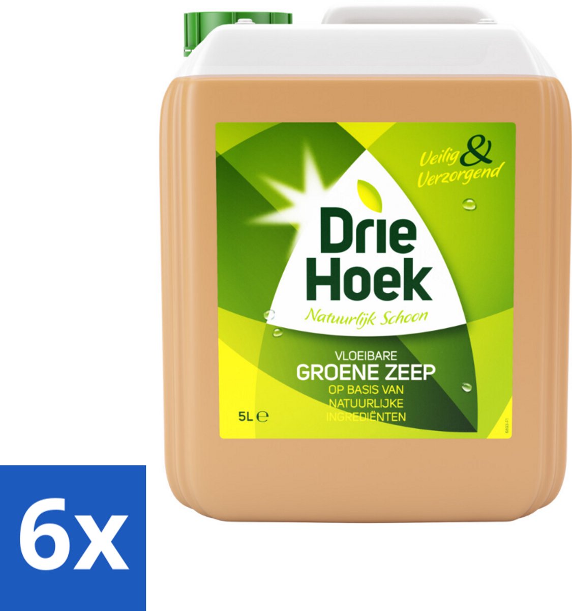 6 x Driehoek – Vloeibare Zeep – Groene Zeep – 5 liter - Schoonmaken - Natuurlijke Zeep - Vloeibare Zeep - Textiel Reinigen - Steen Reinigen
