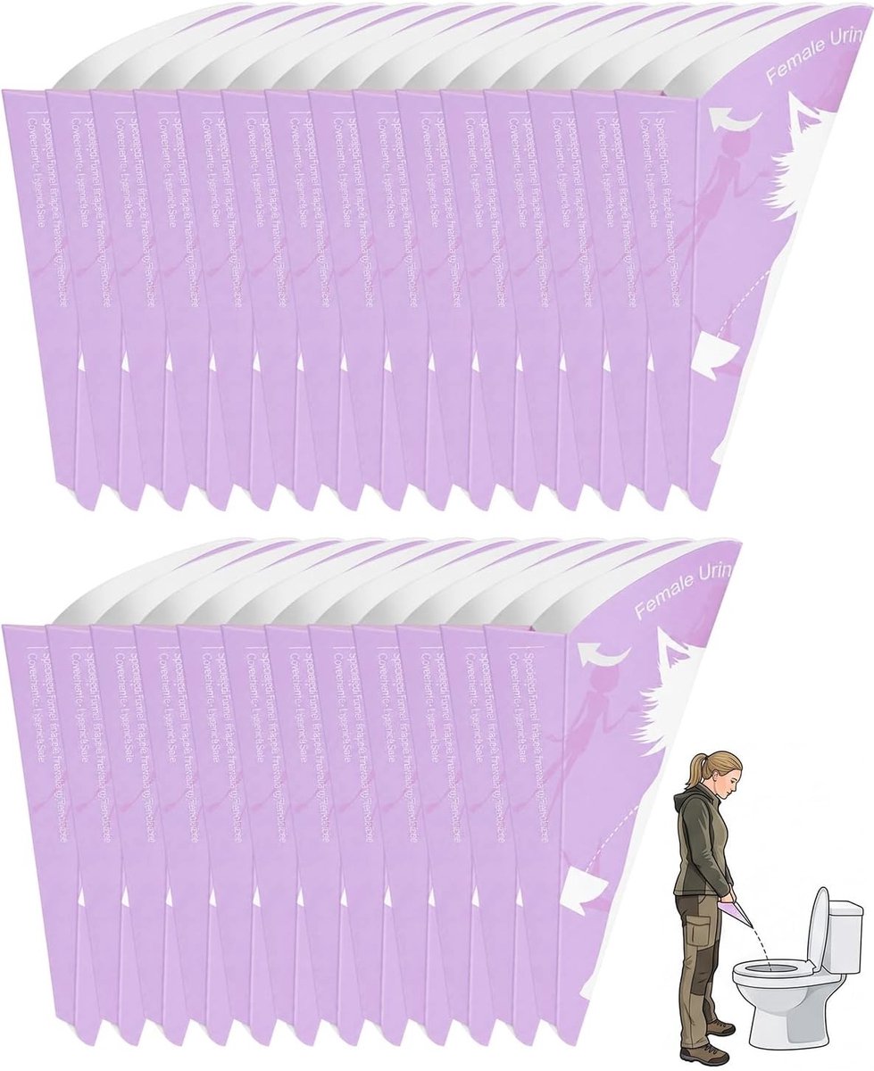Draagbaar urinoir voor dames met 30 wegwerp-papieren trechters, perfect voor reizen, kamperen en noodsituaties, handig en hygiënisch.