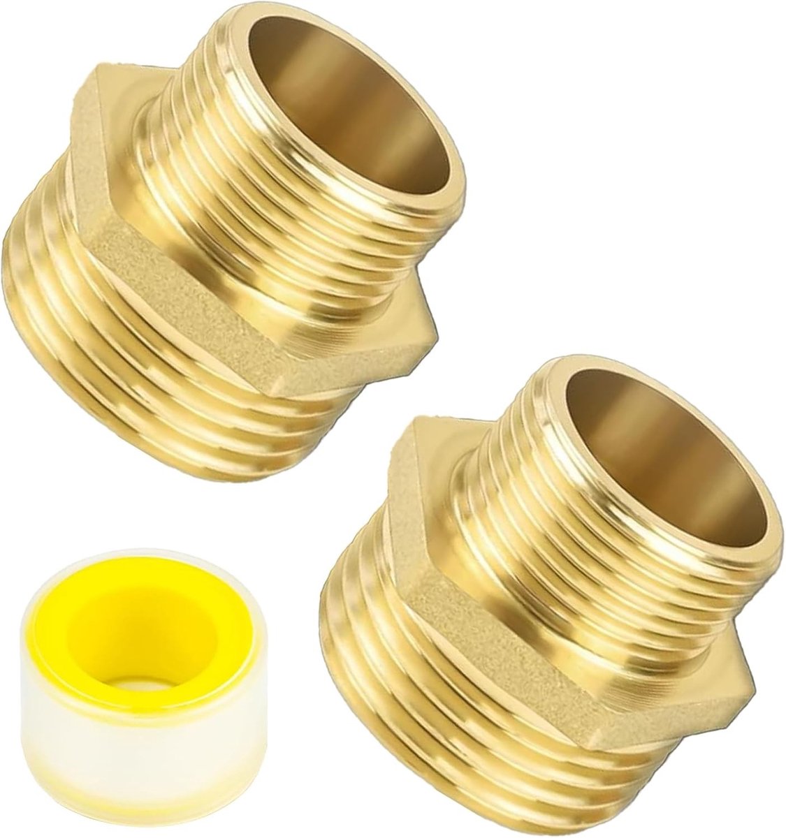 Reducie koppeling van 1 inch naar 3/4 inch, dubbele messingpakking met draadafdichtband, adapter voor industrie en huishouden, fijn draad, Ø 32 mm