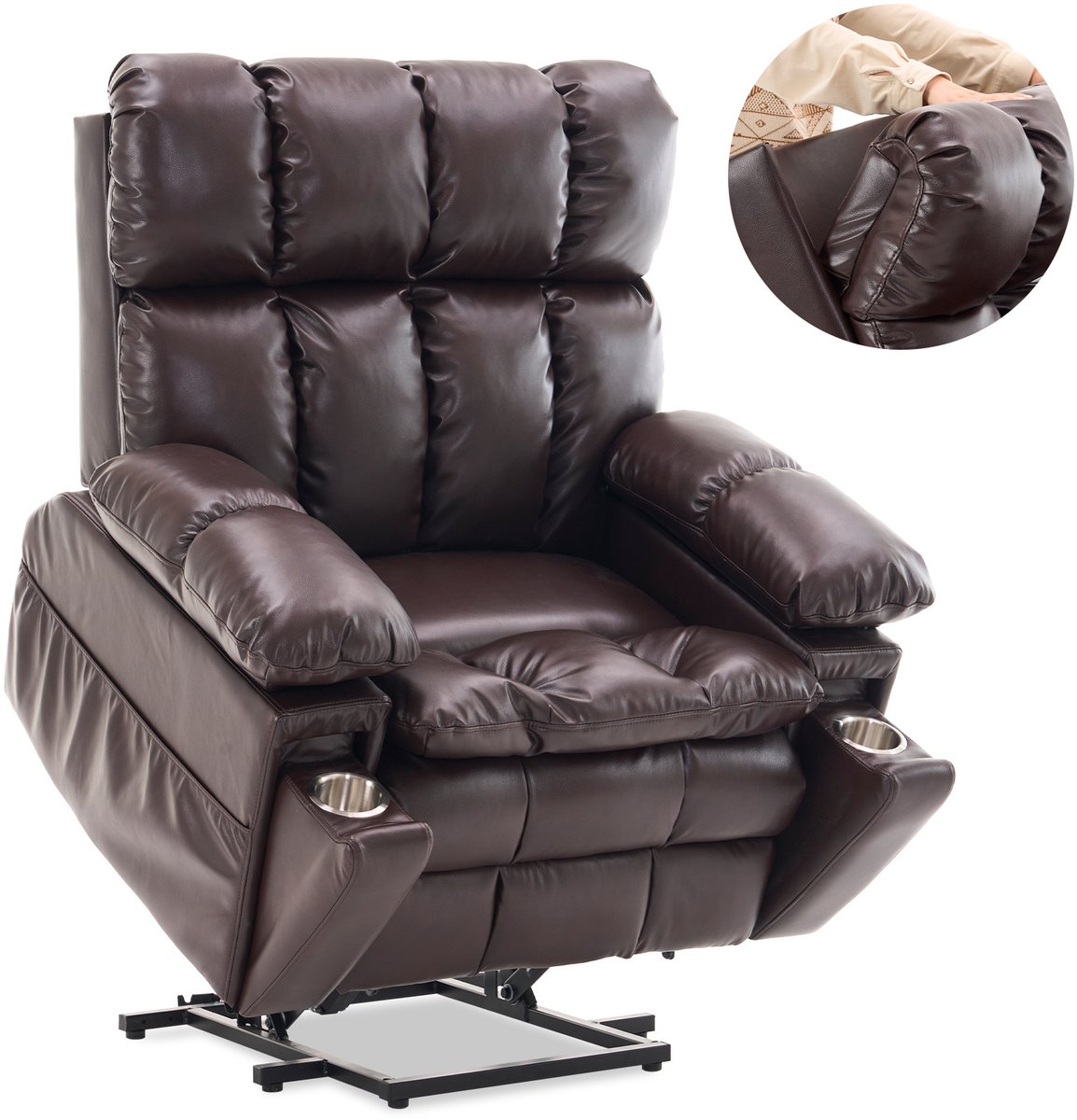 DESMIU Relaxfauteuil - Elektrisch - Met Opsta-Hulp, Massage, Verwarming En Verstelbare Hoofdsteun - Voor Woonkamer - Bruin Brown