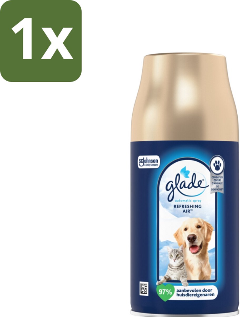 1 x Glade – Automatic Spray Navulling – Refreshing Air Huisdieren – 269 ml - Dierengeur Neutraliseren - Luchtverfrisser Huisdieren - Automatische Geurverfrisser - Frisse Geur Huisdieren - Glade Navulling Pets
