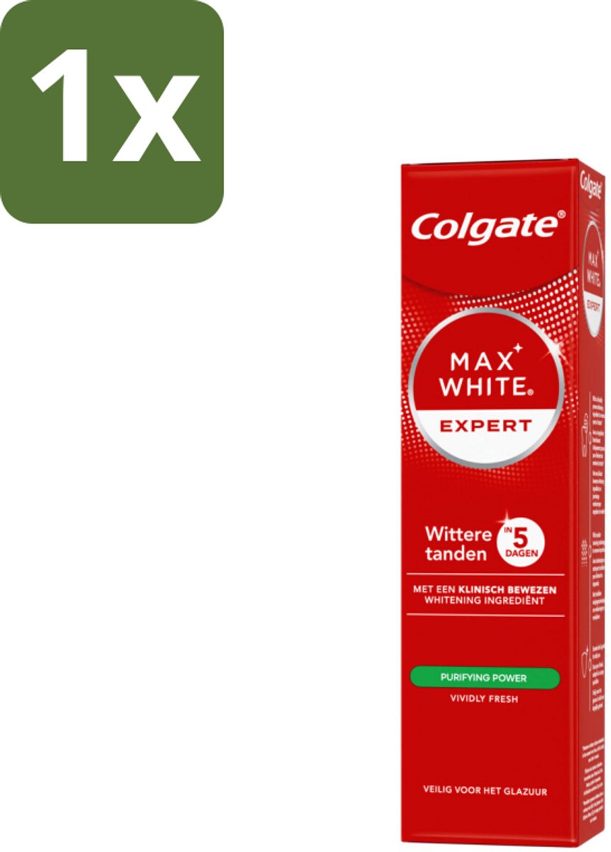 1 x Colgate – Max White Expert Purifying Power – Tandpasta – 75 ml - Witte Tanden - Tandpasta Whitening - Waterstofperoxide - Vlekken Verwijderen - Glimlach Verlichten