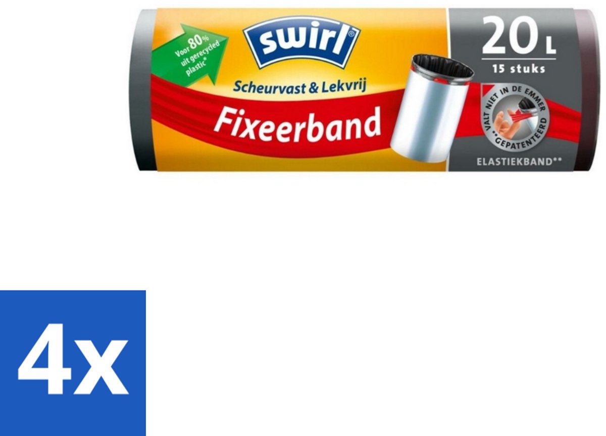 4 x Swirl – Pedaalemmerzakken – 20 L – Fixeerband – 15 zakken - Emmerzak - Emmerzak 20 L - Emmerzak Met Fixeerband - Emmerzak Met Elastische Band - Emmerzak Waterdicht