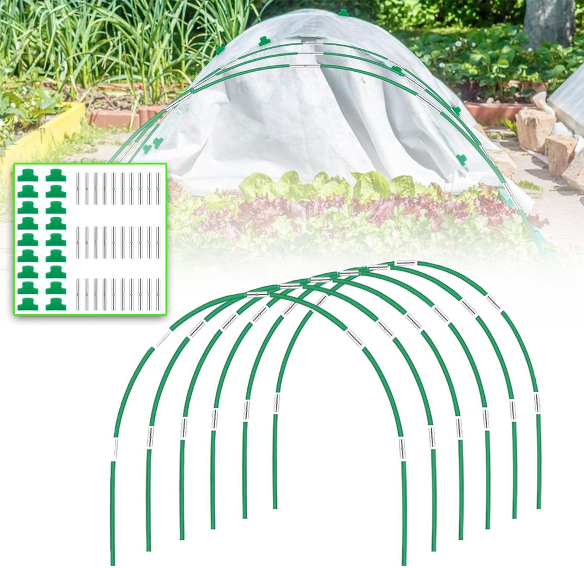 Plantenbeschermingstunnels - 43 cm Glasvezel Sneeuw- Vorst- En Insectenbarrière Flexibel Afneembaar Ontwerp Herbruikbaar - Voor Tuinkassen En Verhoogde Plantenbedden - Groen