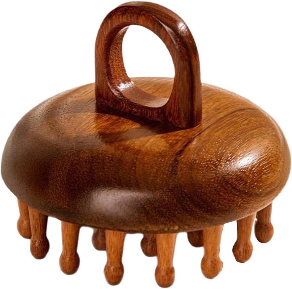 Houten Hoofdhuid Massager - Ontspanningskam - Hoofdhuid Welzijn - 28 Tanden - 7.5 x 7.3 cm - Houtkleur
