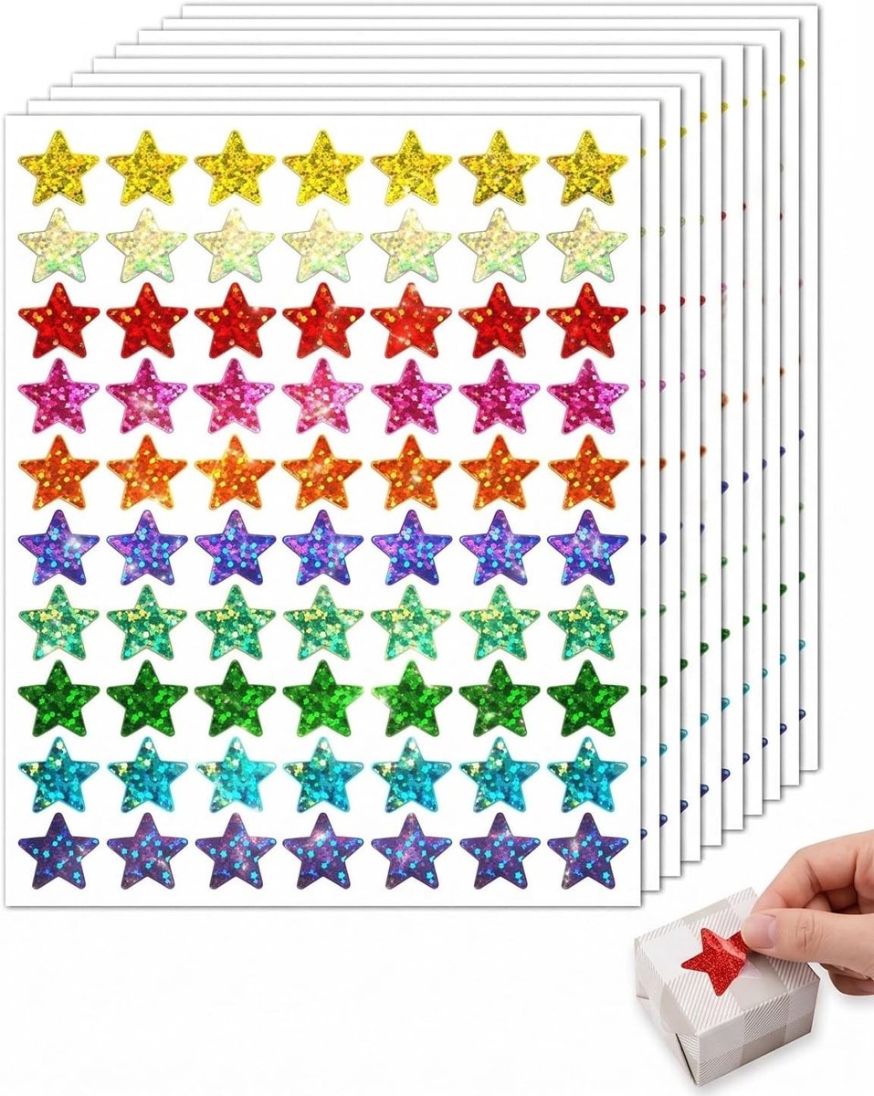 700 Sterstickers voor Beloningen, Zelfklevende Glitterstickers voor Leraren en Scrapbooking (1,5 cm) in 10 Kleuren voor Creatieve Projecten