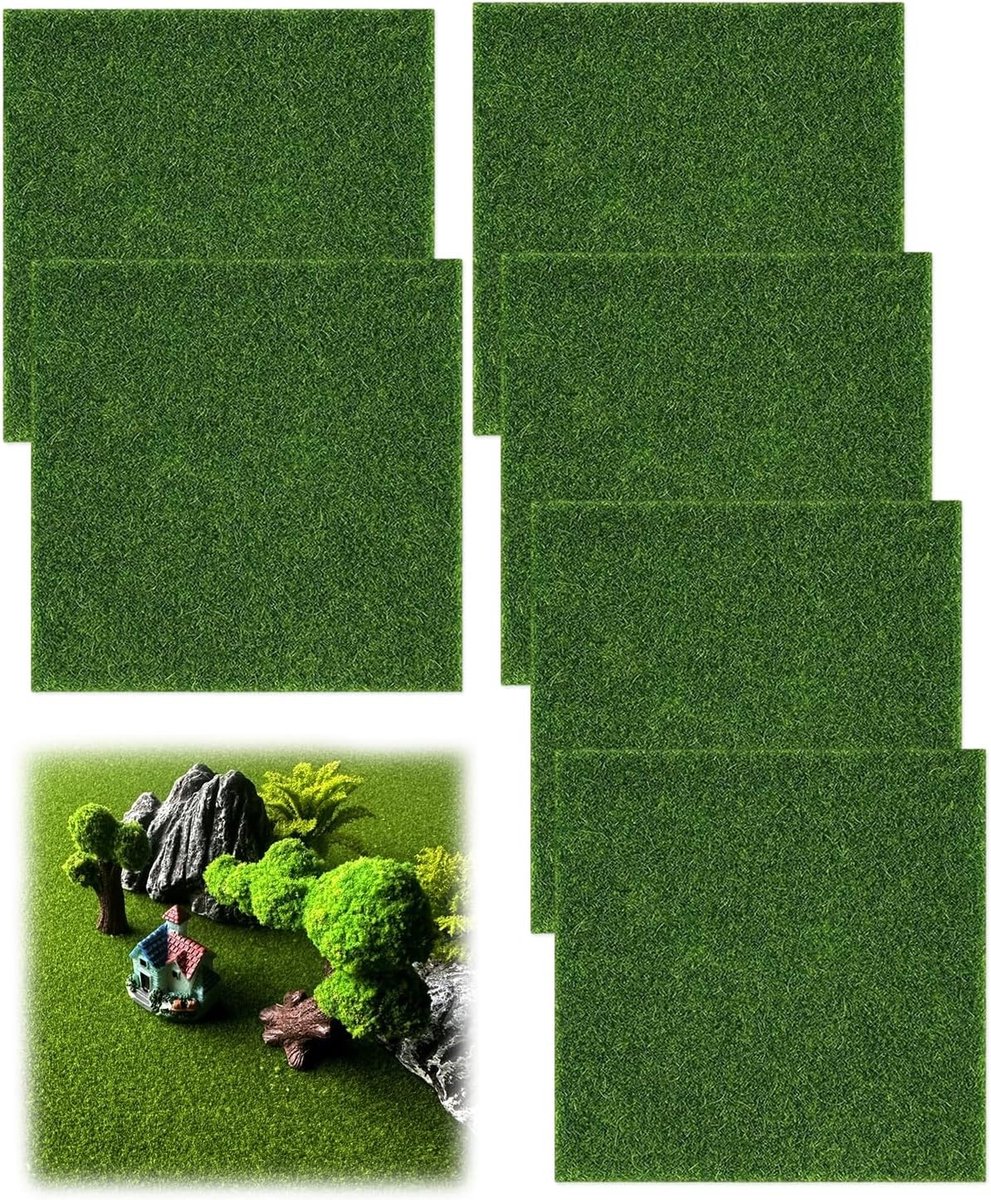 Kunstgras voor knutselen - 6 stuks miniatuurtuindecoratie, ideaal voor creatieve projecten en diorama's (15 x 15 cm)