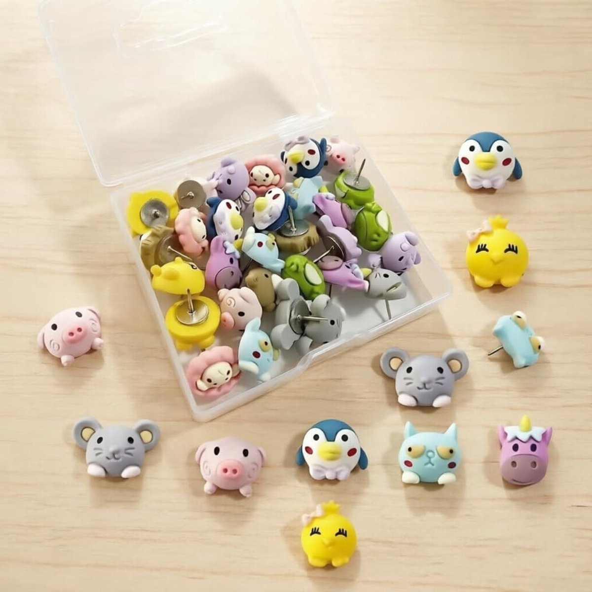 Schattige dierenpunaises voor prikbord en whiteboard, decoratieve spelden voor foto's, posters en notities - 30 stuks in verschillende ontwerpen