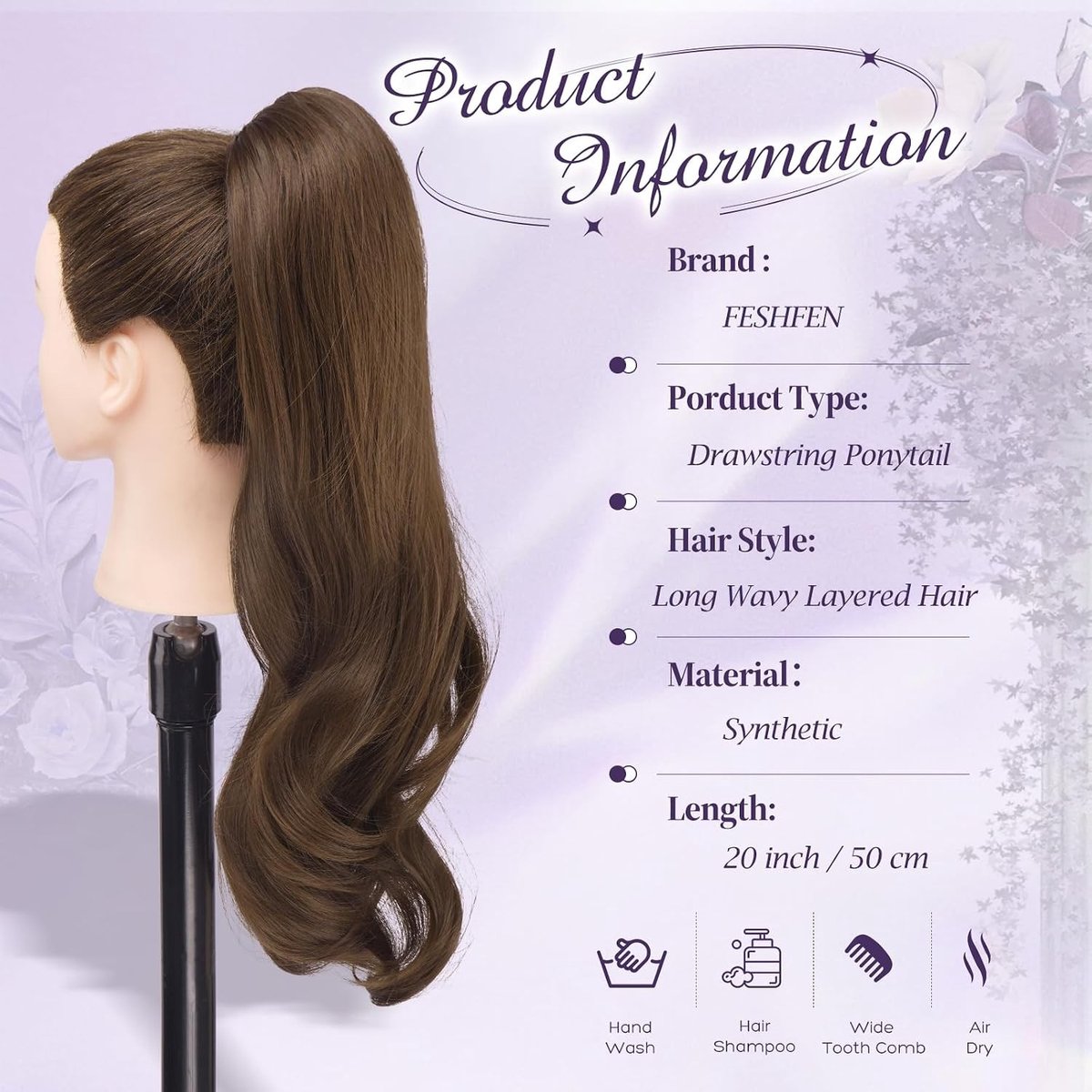 Natuurlijke Wavy Curly Ponytail Extensions, 50cm Lange Synthesische Haarstuk voor Vrouwen, Perfect voor Diverse Stijlen en Gelegenheden