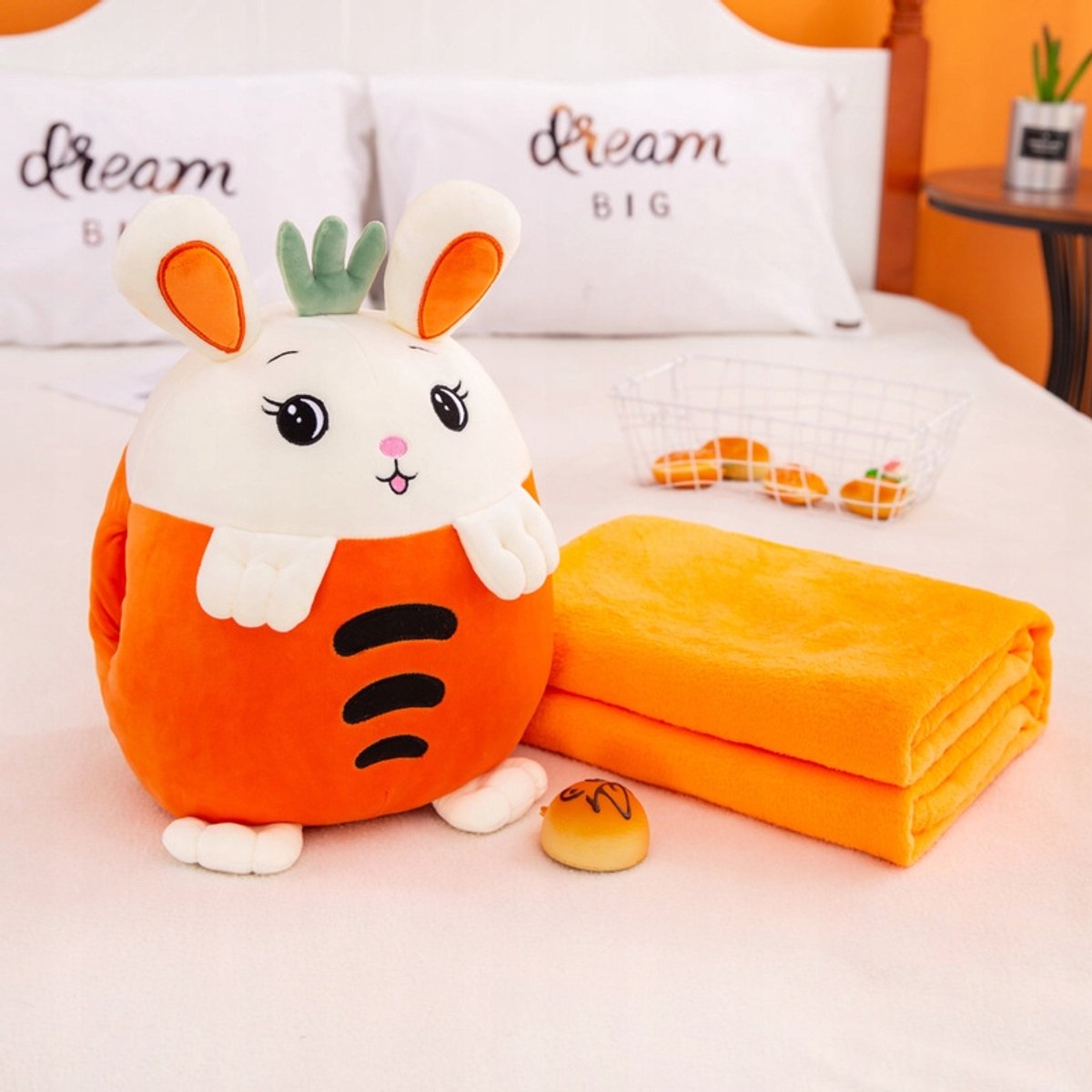 Pluche Konijn Knuffel met Dekentje - 4-in-1 Warmte & Decoratie