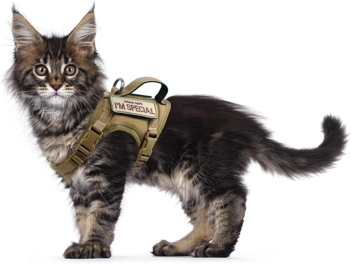 Functioneel Kattentuigje voor Wandelen - Kaki - M - Zacht Mesh Verstelbaar Vesttuigje voor Grote Katten en Kleine Honden
