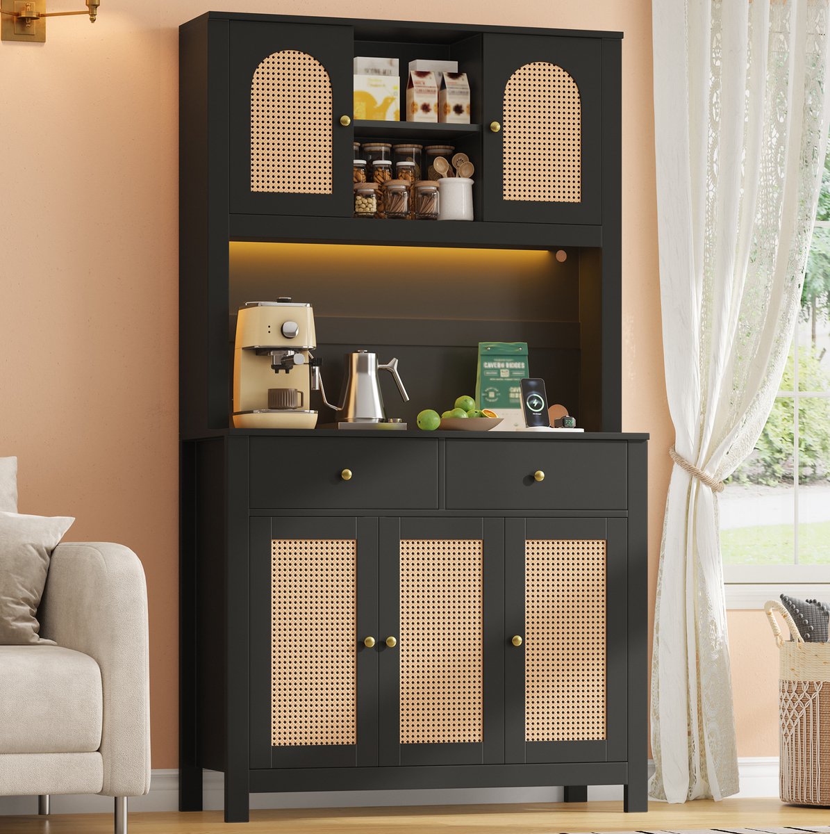 COVREO Keukenkast 100 x 40 x 180 cm zwart MDF, LED en stopcontact