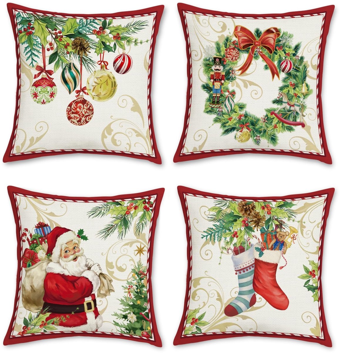 Elzusha - Kerst Santa Kussenhoezen Set van 4 - 45 x 45 cm