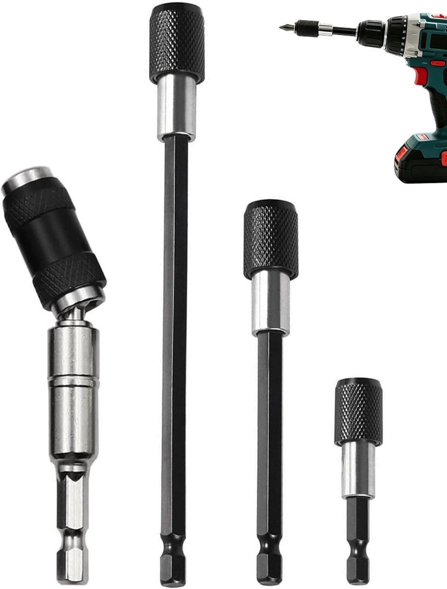 4-delige schroevendraaier verlengset, magnetische verlengstangen van 150 mm tot 1000 mm, geschikt voor 1/4 inch bits en hex handvatten