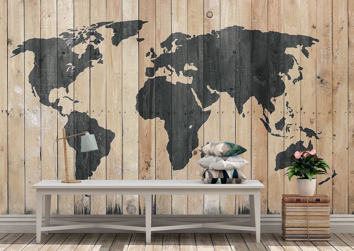 Elzusha - Verticale Wanddecoratie van Wereldkaart, Non-woven Behang