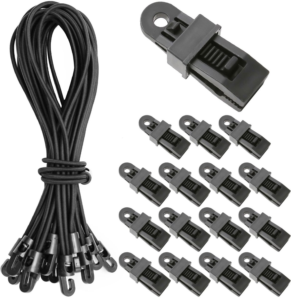 Elzusha - Set van 20 Elastische Straps met Haak, Perfect voor Kamperen en Transport