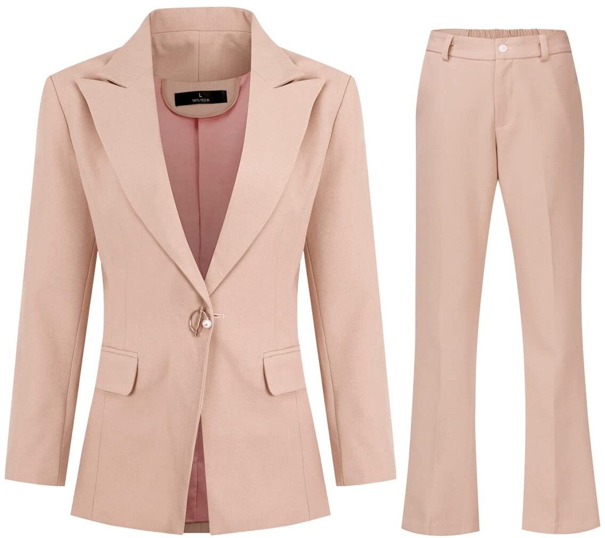 Elzusha - Dames 2-delig Blazer Pak met Eén Knoop en Broek Roze