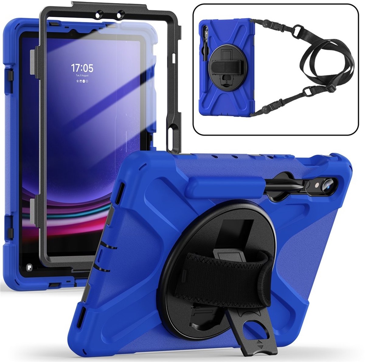 Coverup Tablethoes geschikt voor Samsung Galaxy Tab S10 Lite / S10 FE / S9 FE / S9 / S8 / S7 Hoesje - Heavy Duty Case met Schouderstrap - Blauw