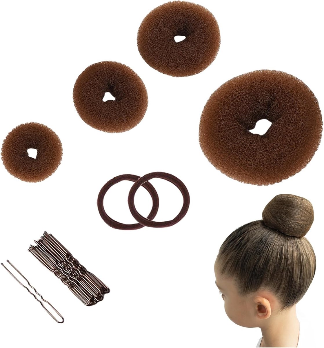 Bun Kussen Set voor Haarstijlen - 4 Stuks Donut Haarmakers met Haarbanden en Haarspelden voor Kinderen en Vrouwen