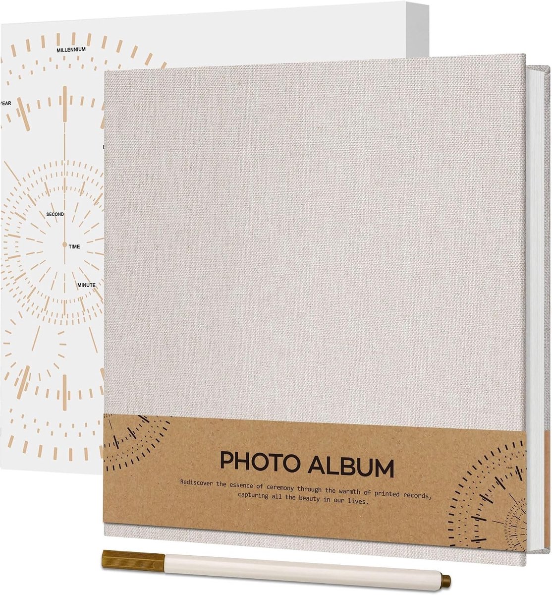 Zelfklevend Fotoalbum 10 x 15 cm voor het Plakken en Vormgeven van Foto's, Klein Linnen Fotoalbum met 40 Witte Pagina's, Bruiloft Fotoalbum met Balpen, 17 x 18 cm, Beige en Duurzaam Ontwerp