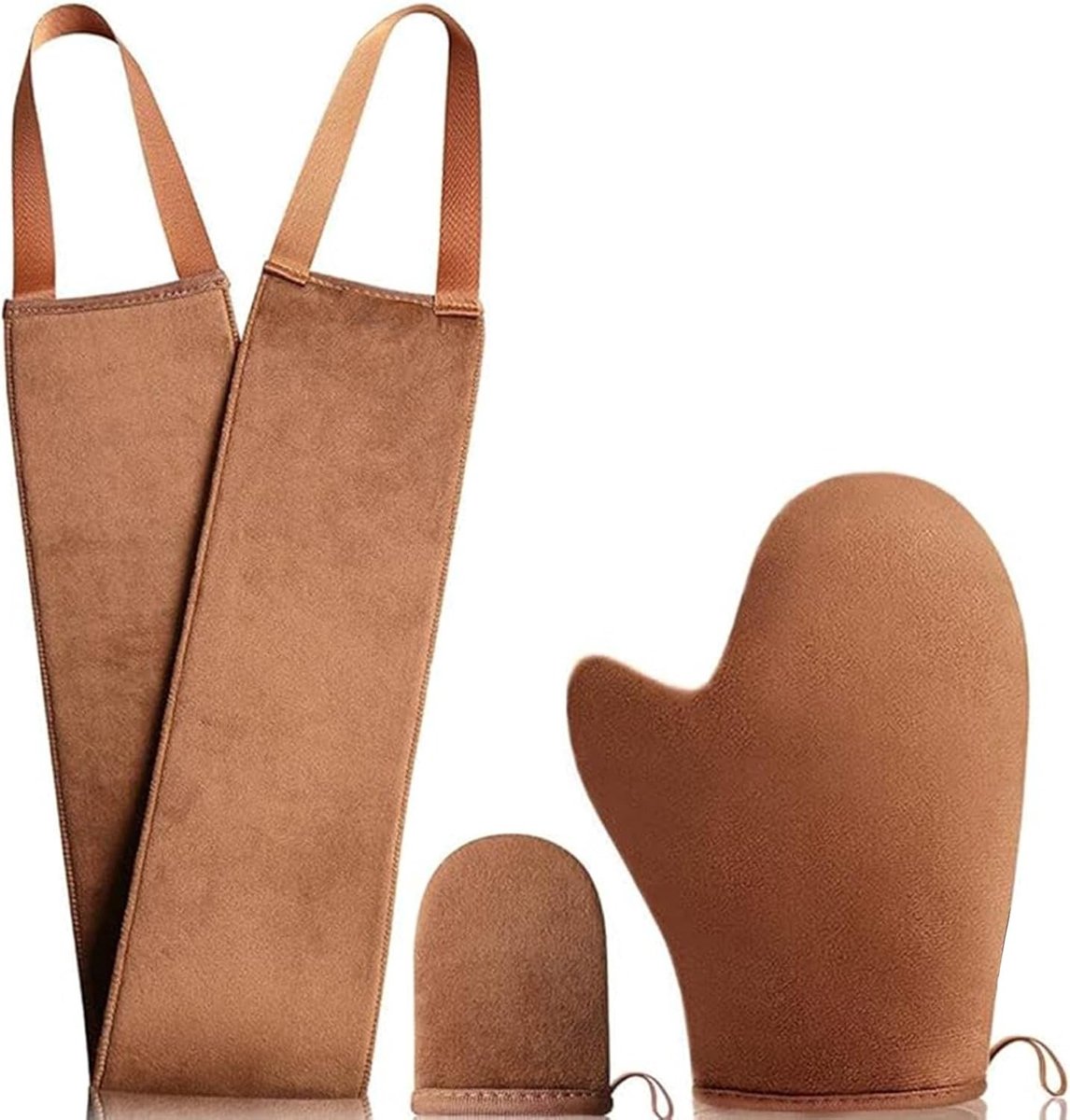 Set van 3 Zelfbruiningshandschoenen voor Gezicht en Lichaam, Herbruikbare en Zachte Applicators voor een Egale Tan, Ideaal voor Thuisgebruik