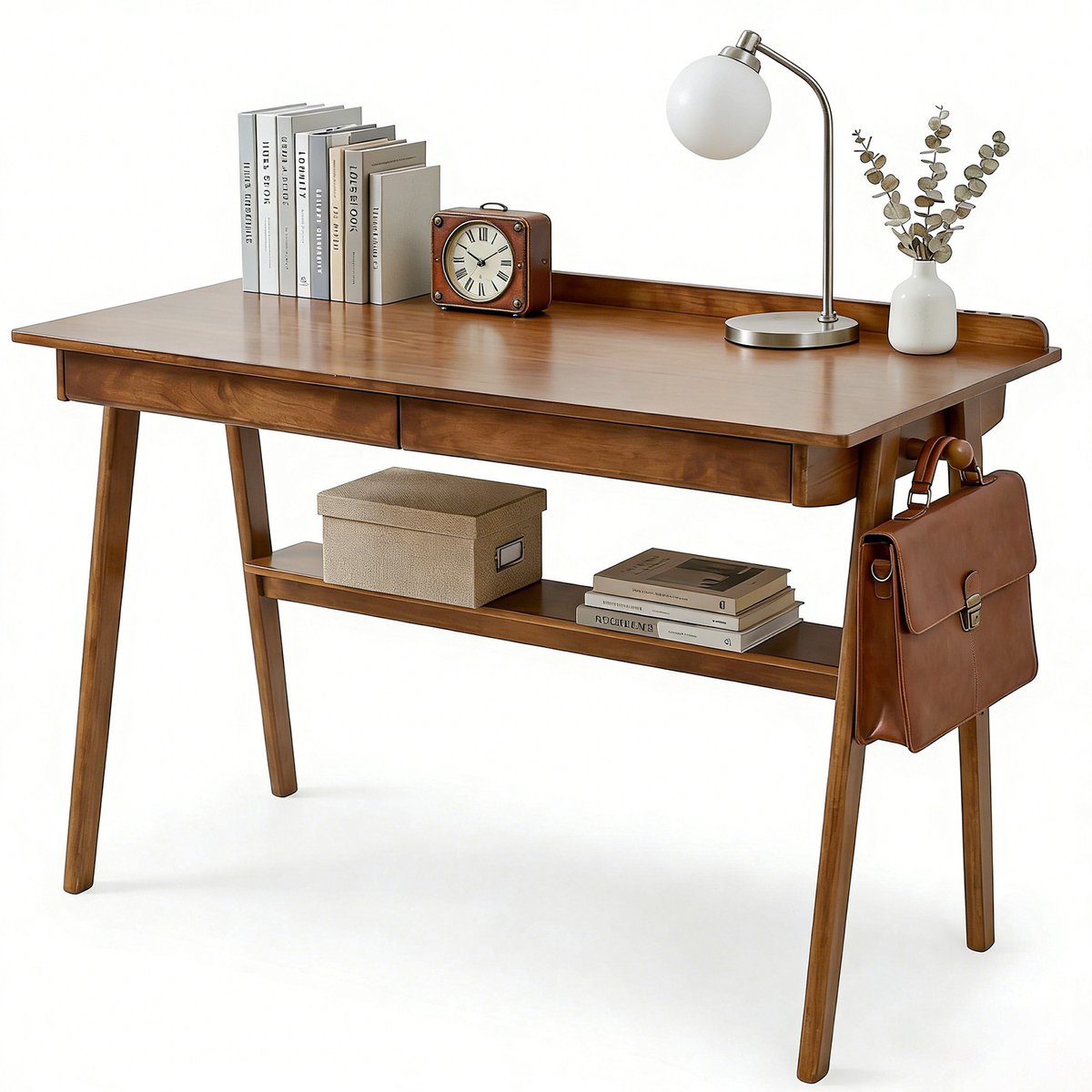 Massief houten bureau walnoot - Computertafel - Kleine ruimtes-Met 2 lades - 120x60 cm- Werken- Thuiskantoor Walnoot