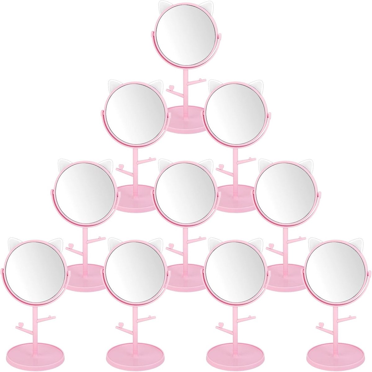 10-delige set schattige kattenoren make-upspiegels met juwelenschaal en draaibare functie voor feestjes en cadeaus voor vrouwen