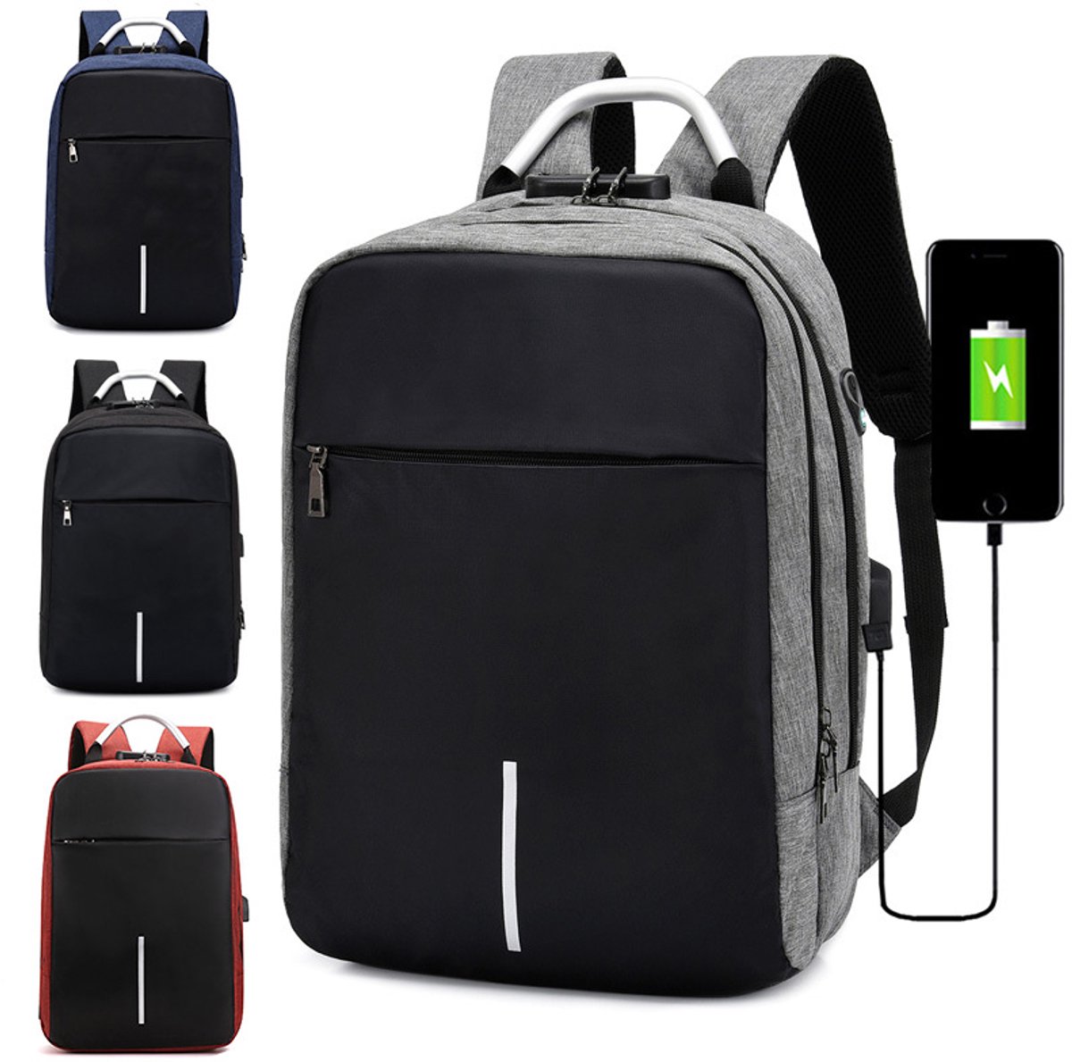 Tas - Rugzak Heren - 15.6 Inch Laptop Rugzak -USB-Poort -28L - Antidiefstal - Waterafstotende -Voor Reizen, Business ,Campus - Grij