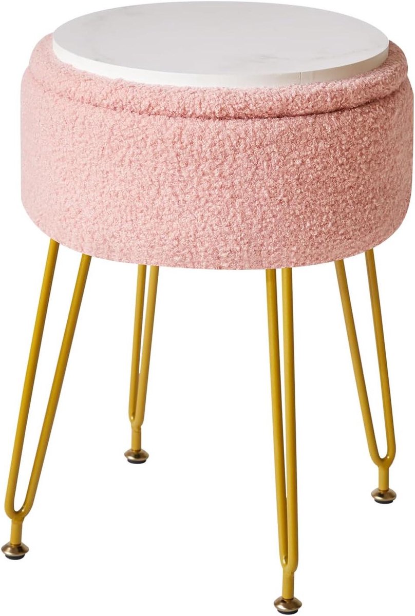 Opbergkruk Fluweel - Ottomaanse Kruk - Extra Zitplaats - Verborgen Opbergruimte - 32x47 cm - Roze