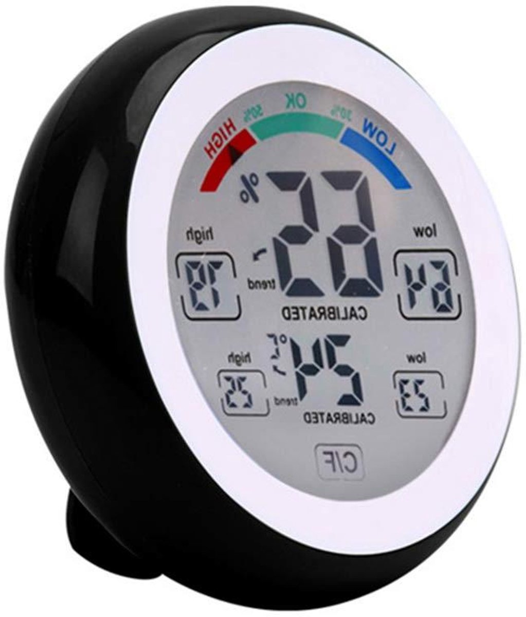 Thermometer Hygrometer - Weerstation Meter - Binnen Klimaat - Rond Touchscreen - 9 x 9 x 2.6 cm - Zwart