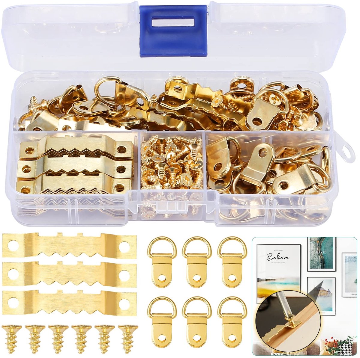 Solidchoice - Set van 235 Fotohaken met D-Ringen en Schroeven