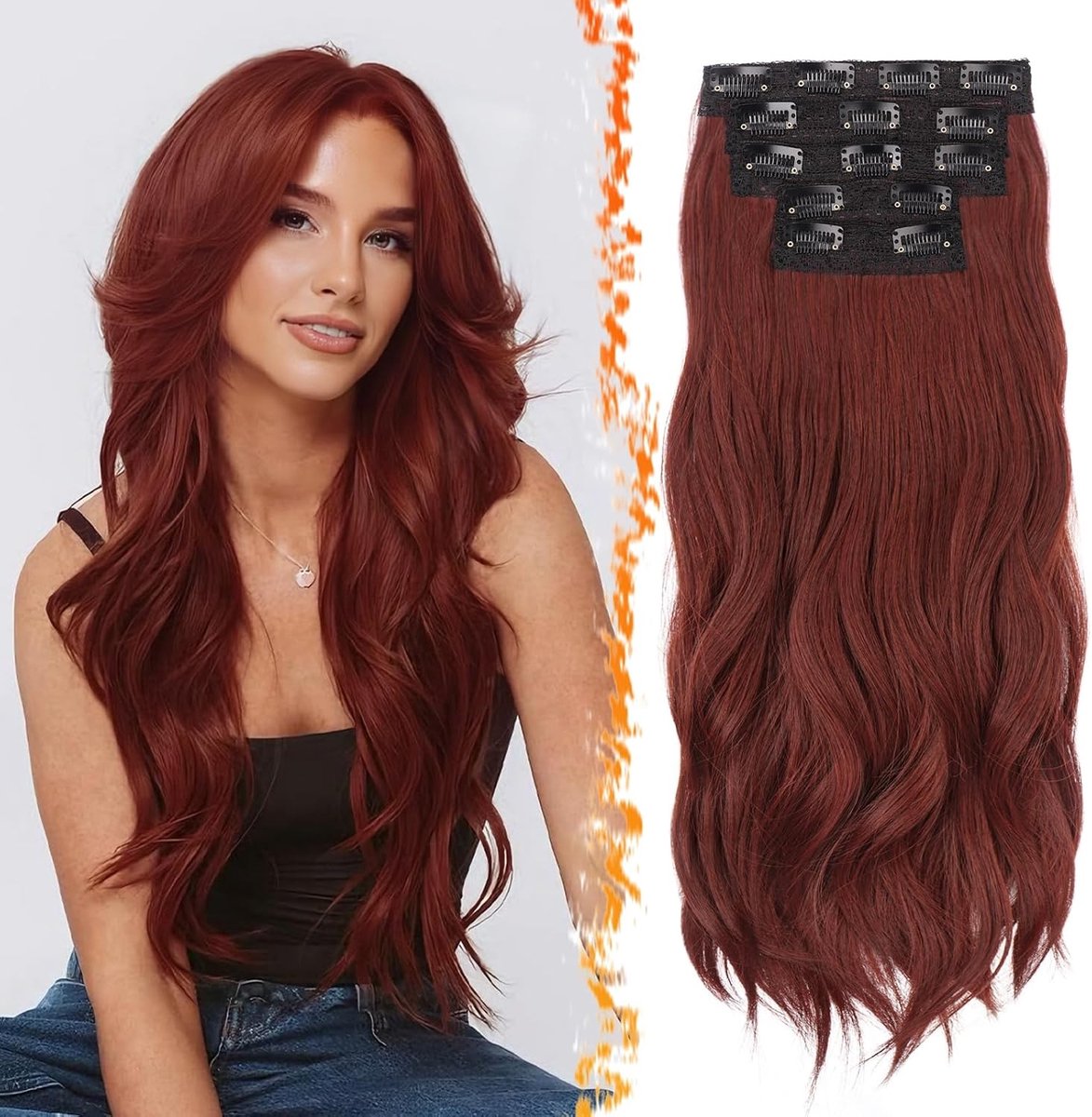 Dik Gelaagde Wavy Haarextensions van 50cm in Donker Kastanjebruin - Natuurlijke Uiterlijk, Gemakkelijk te Bevestigen en Perfect voor Volumineuze Haarstijl