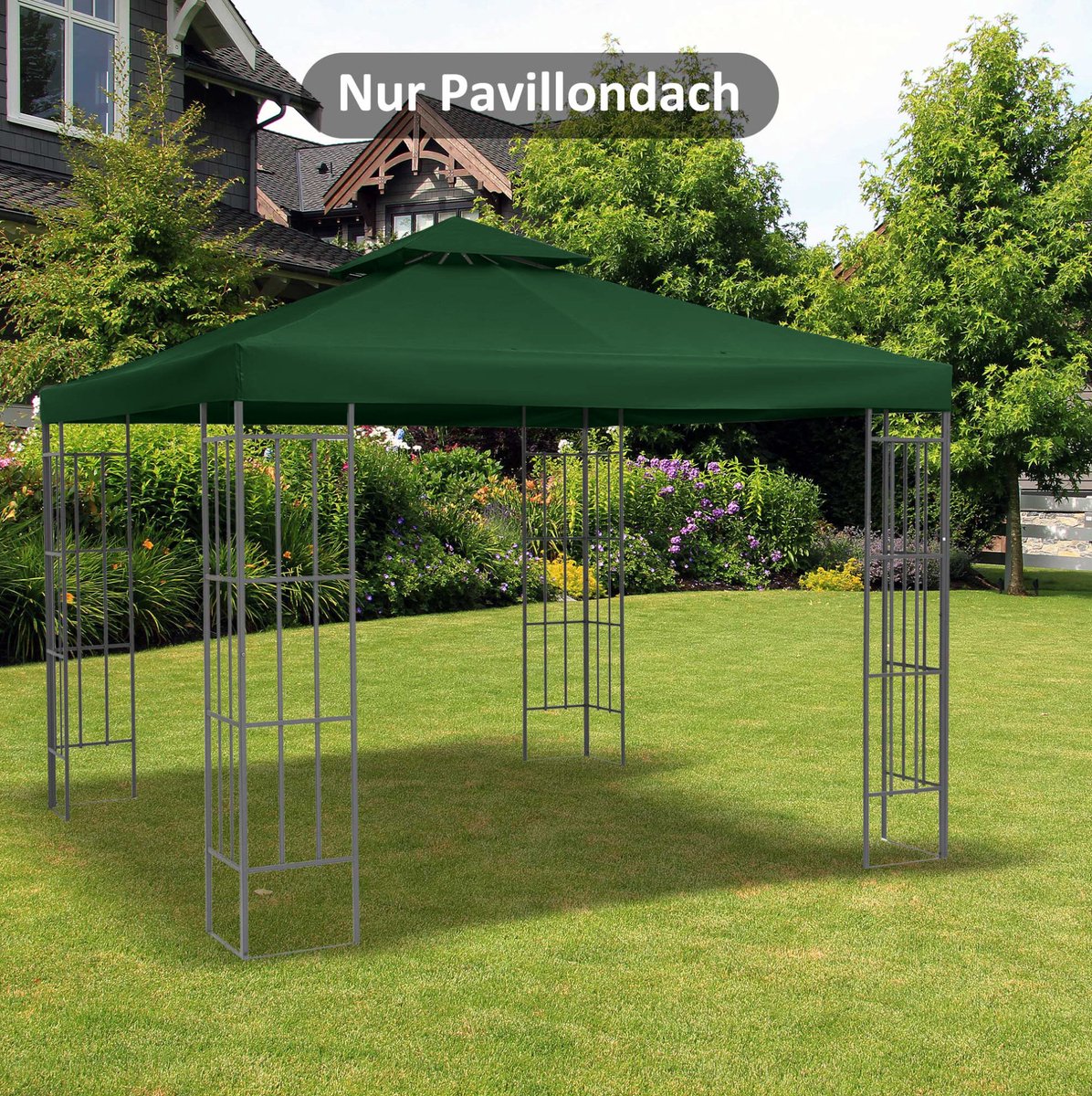 REDOM - Paviljoendak vervanging - Dubbel dak met 8 ogen en 8 klittenbanden - Waterafstotend polyester - Voor 3 x 3 m tuin- en metalen paviljoen - Groen - 300 x 300 cm