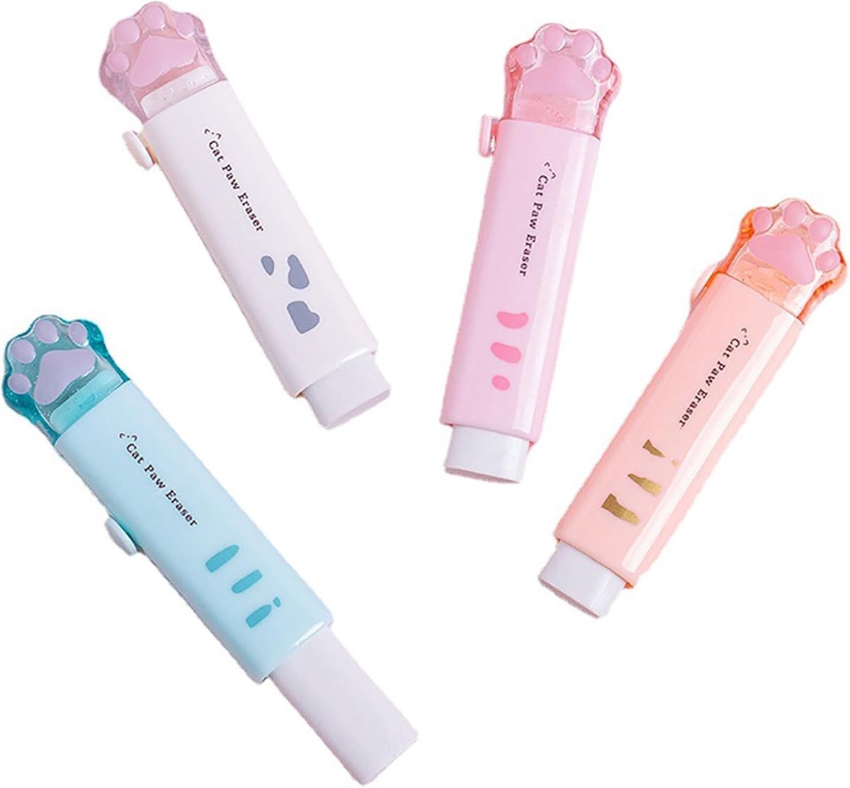 Set van 4 Kattenpootvormige Inklapbare Gum - Schattige Cartoon Gummen voor School, Kantoor en Creatief Schrijven