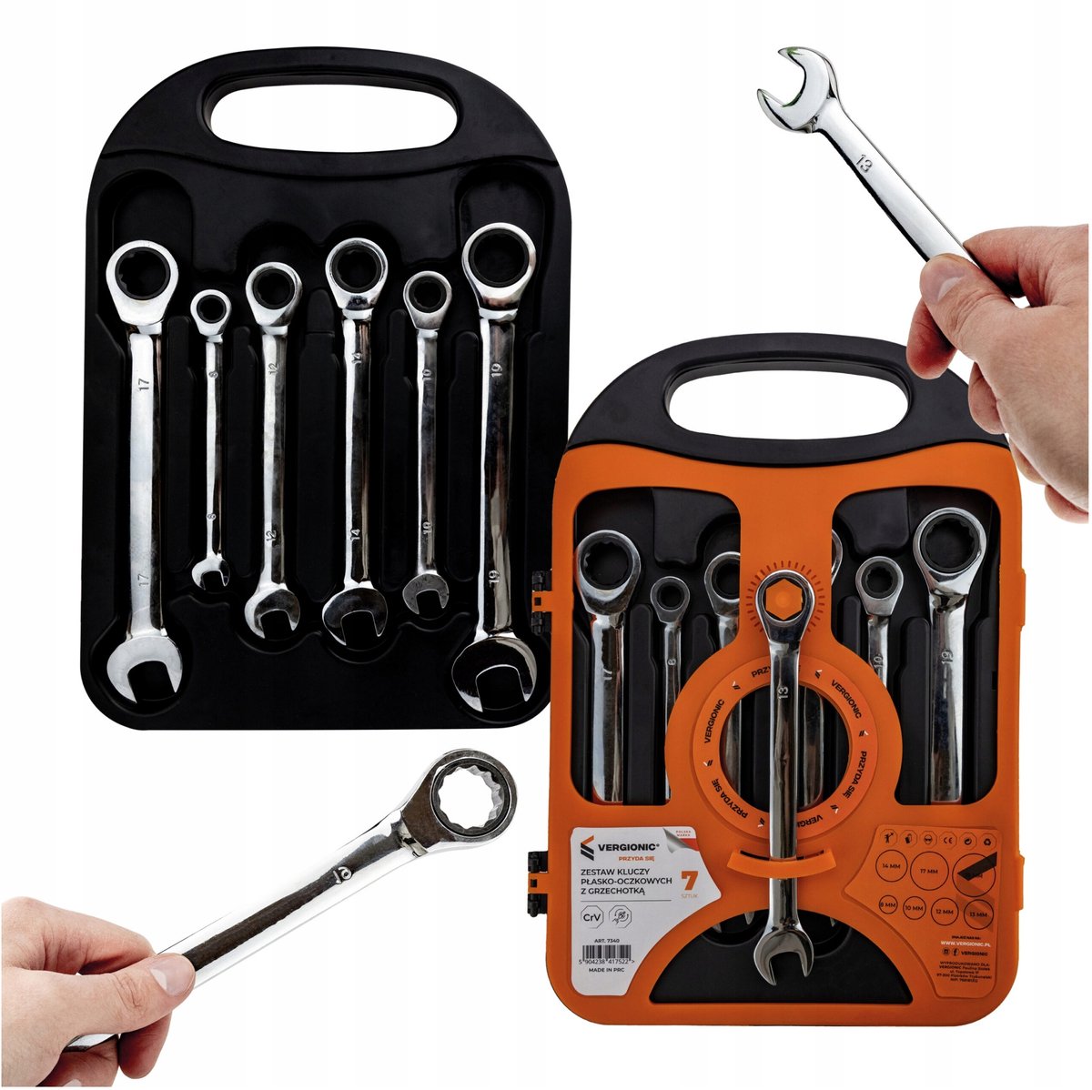 Set ringsleutels met ratel 8-19 mm, 7-delig