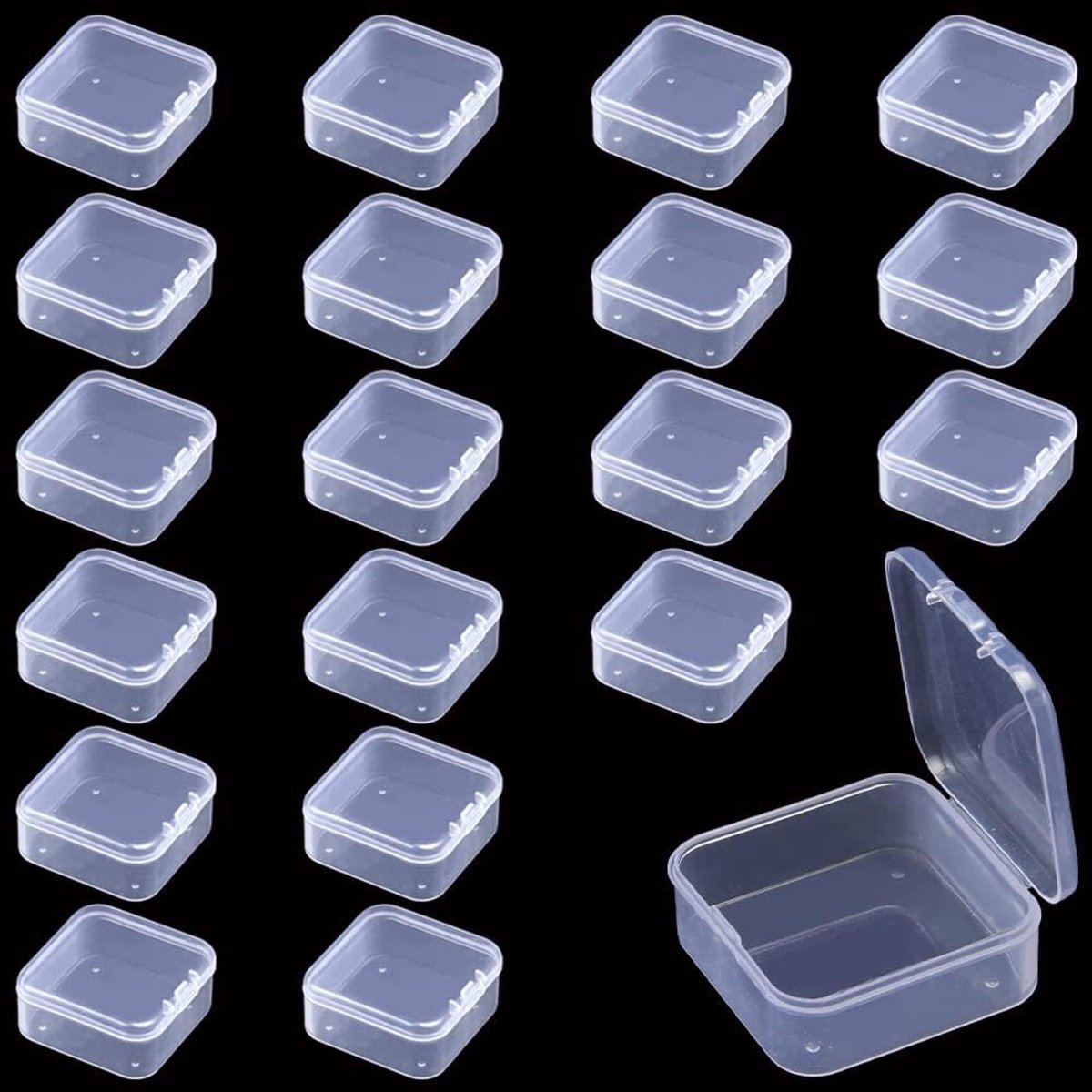 20 Transparante Opbergdozen - Mini Plastic Dozen voor Pillen, Kleine Onderdelen en Sieraden (45 x 45 x 19 mm)