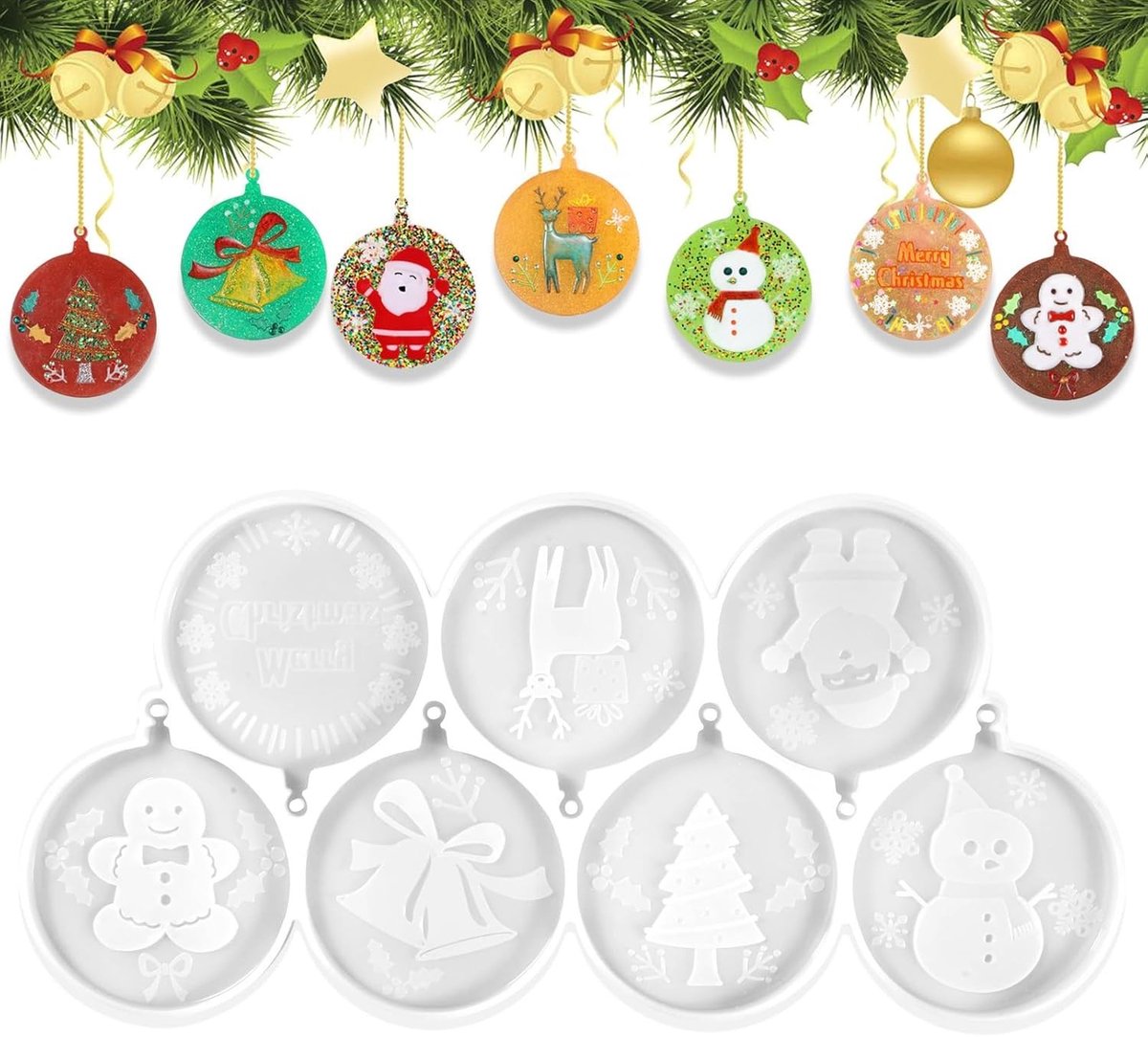 Ronde Silicoon Gietvormen voor Kerstmis, Ornamenten voor Boomdecoratie, Sleutelhangers en DIY Cadeaus met Kerstthema