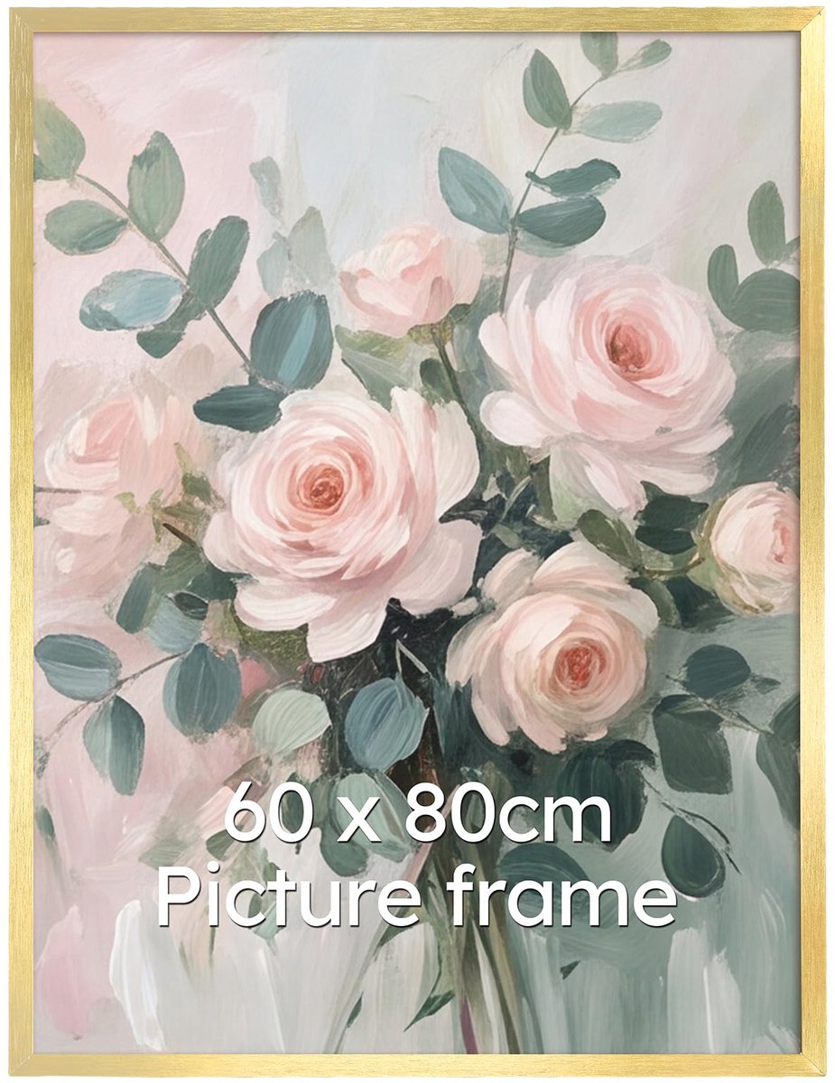 Fotolijst 60 x 80 cm - goud, geborsteld aluminium - ultradunne 1 cm rand - perfect voor wanddecoratie - ShopVlot