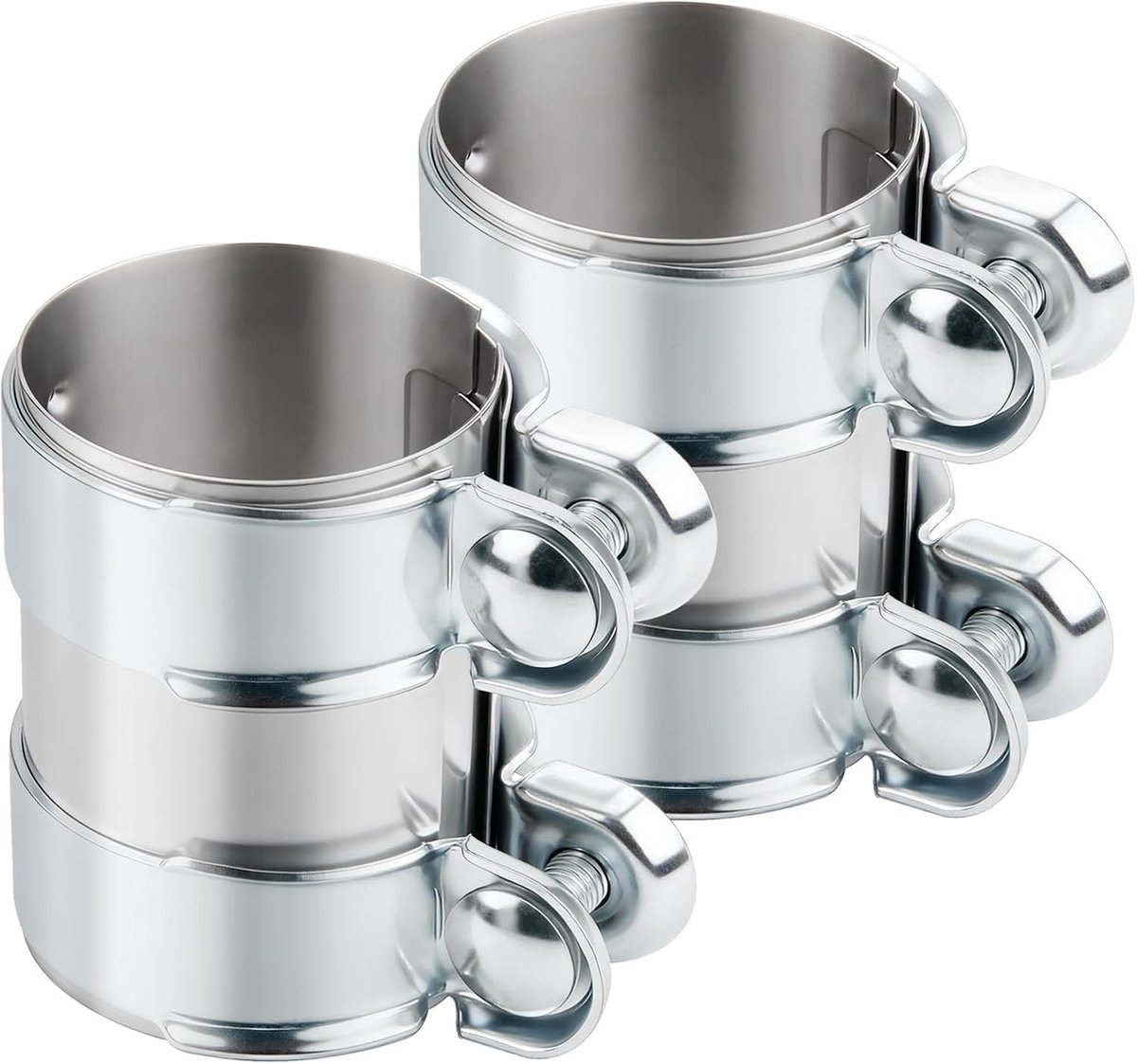 Dubbele uitlaatklem Ø 42 mm x 95 mm van roestvrij staal, universele buisverbinder voor uitlaatsystemen, 2 stuks