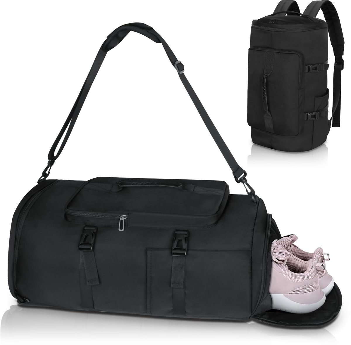 Sporttas met schoenenvak - zwart - 45L - ideale gym tas voor zwemmen en sport - ShopVlot