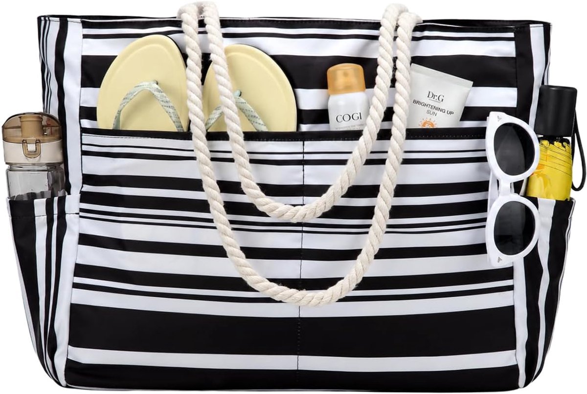 RAVUO Beach Bag, Oversized Women Zipper Bag, Water Resistant, Sand Proof, Summer Vacation Shoulder Bags, Lightweight - ShopVlot