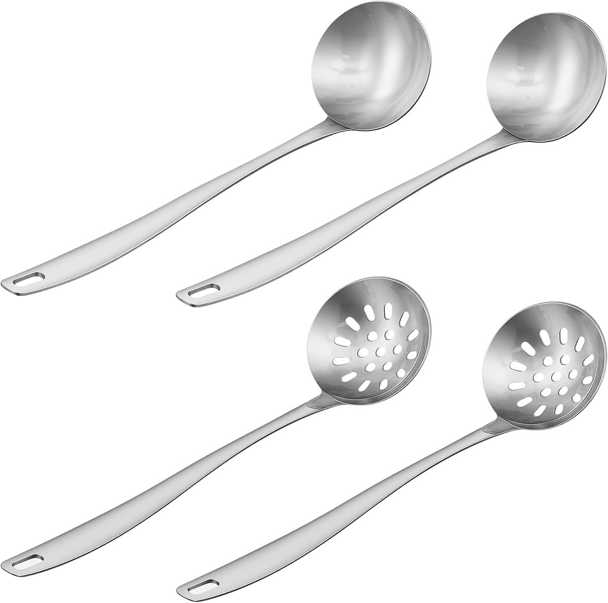 Set van 4 soeplepels van roestvrij staal, 30 cm, grote soeplepel voor sauzen, soepen en het filteren van vloeistoffen - ShopVlot