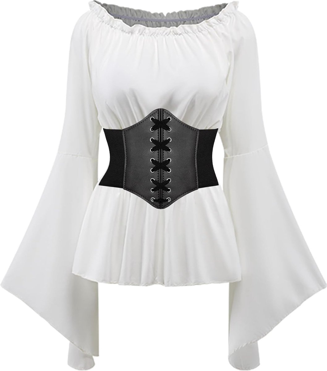 Middeleeuwse Jurk - Geen Kleur - XL - Kostuumset met Trompetmouwen en Toverdrankflesjes - Voor Cosplay en Heks
