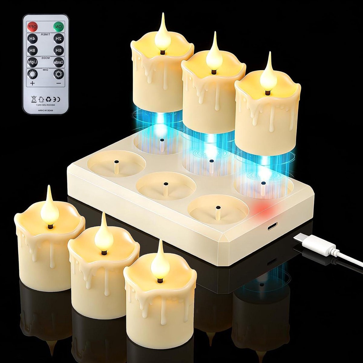 Oplaadbare theelichtjes - LED kaarsjes - Sfeervolle decoratie - Met afstandsbediening - 6 stuks - Warm wit