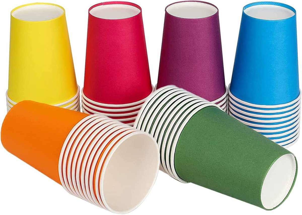 Kleurige Papieren Bekers 250ml - 60 Stuks Biologisch Afbreekbare Wegwerpbekers voor Feestjes, Bruiloften en Drankjes