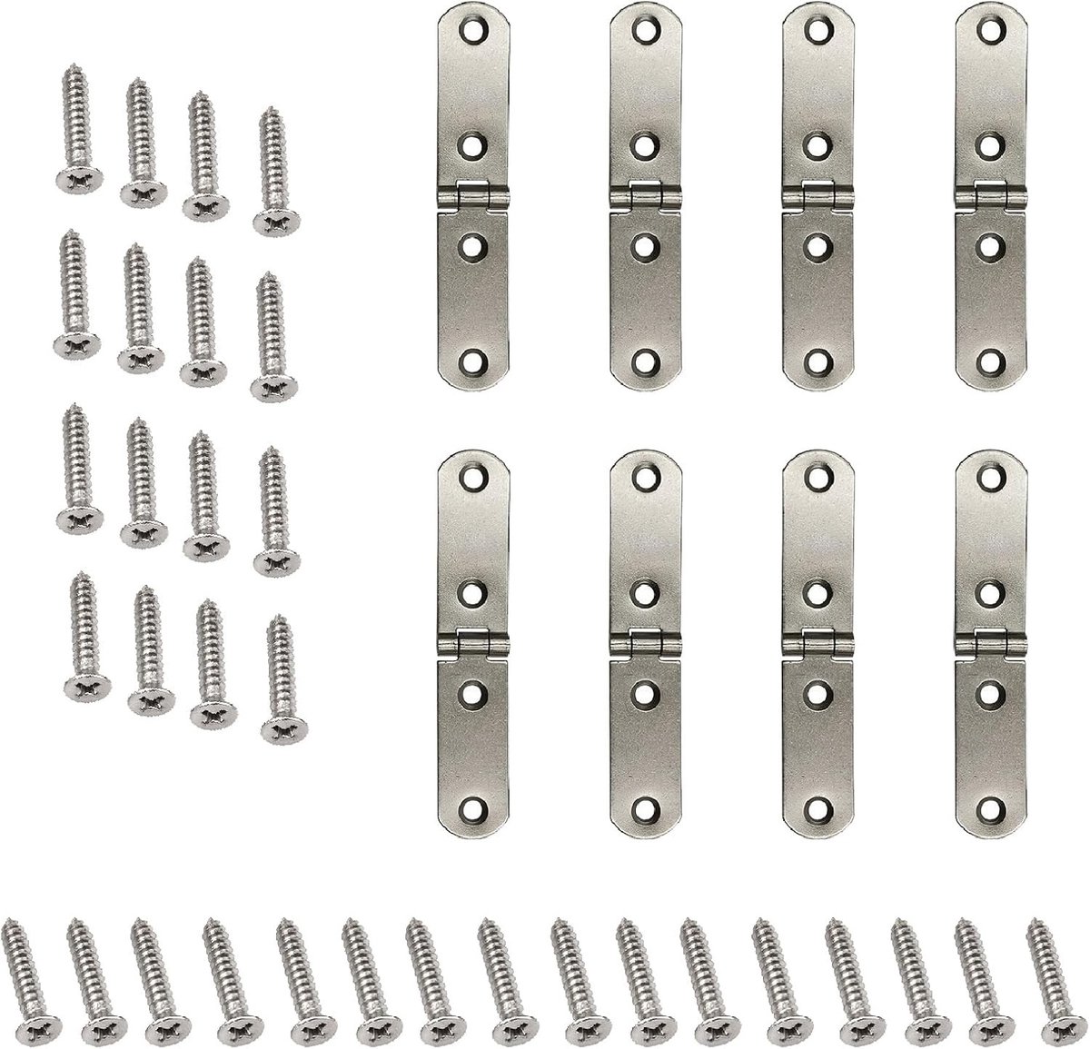 Kleine 180° Scharnieren voor Vouwtafels, Kasten en Houten Dozen - 8 Stuks RVS met 32 Schroeven voor DIY Projecten