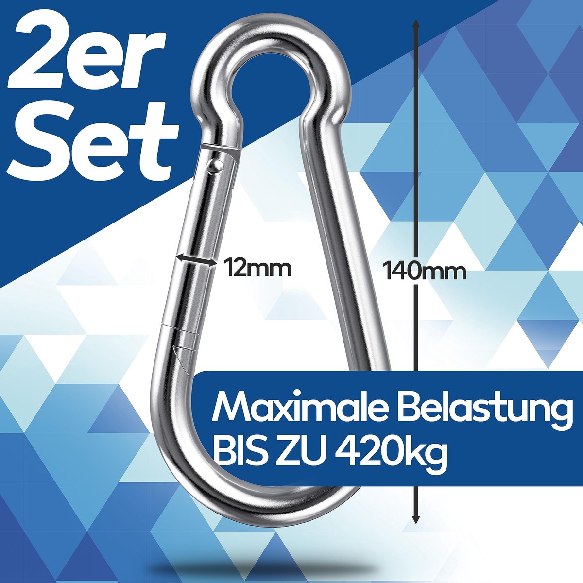 GARSIDURO® roestvrijstalen karabijnhaak - 2-delig 12x140 mm - karabijnhaak volgens DIN 5299 roestvrij - ShopVlot