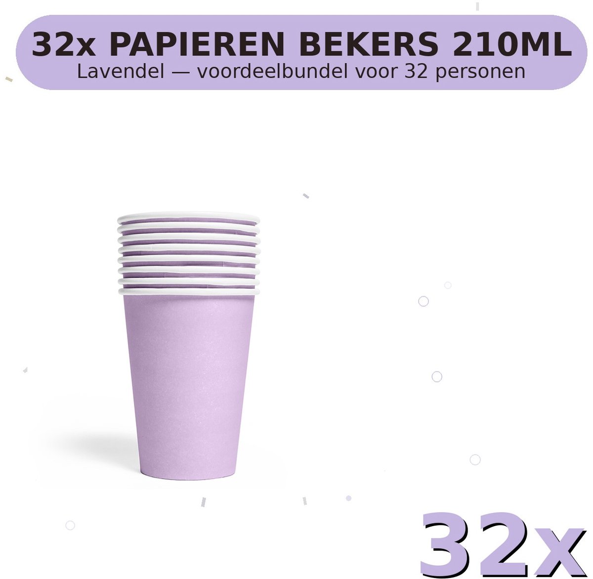 Bekers 210ml FSC Lavendel - Voordeelverpakking 32 Stuks voor tot 32 Personen - Feestartikelen