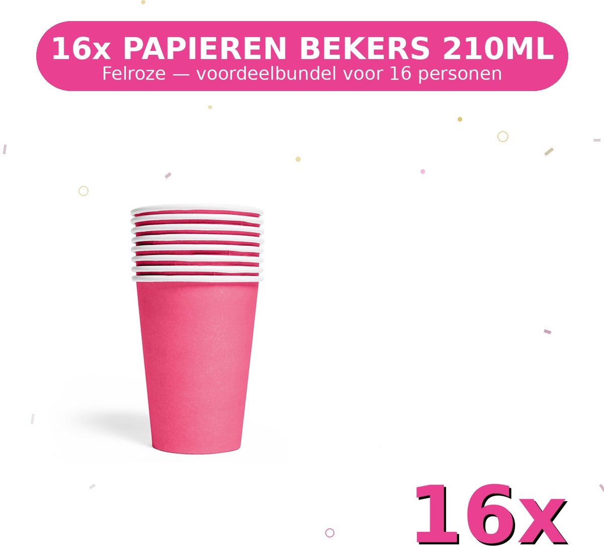 Bekers 210ml FSC Felroze - Voordeelverpakking 16 Stuks voor tot 16 Personen - Feestartikelen