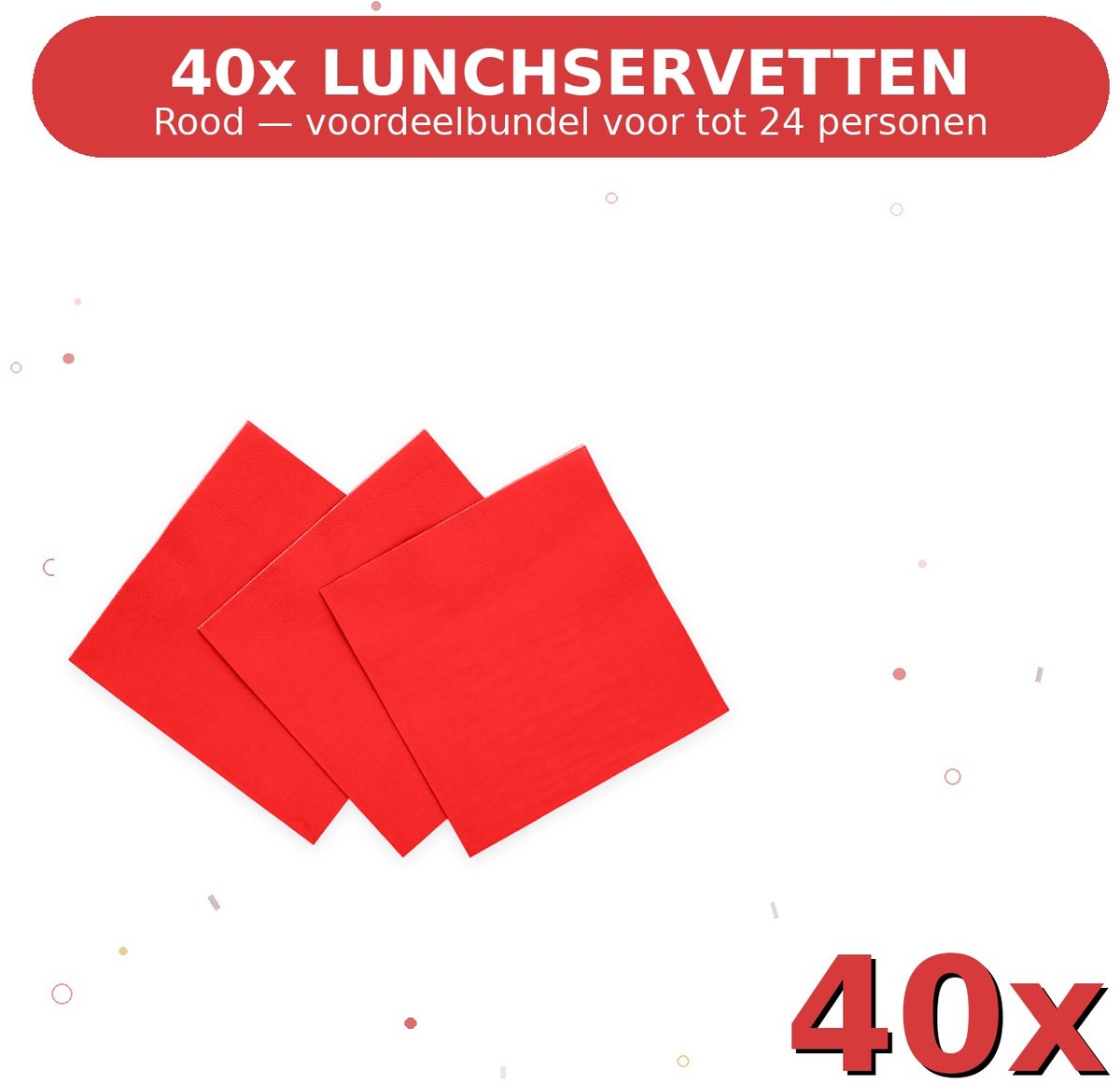 Lunch servetten 33x33cm FSC Rood - Voordeelverpakking 40 Stuks voor tot 24 Personen - Feestartikelen
